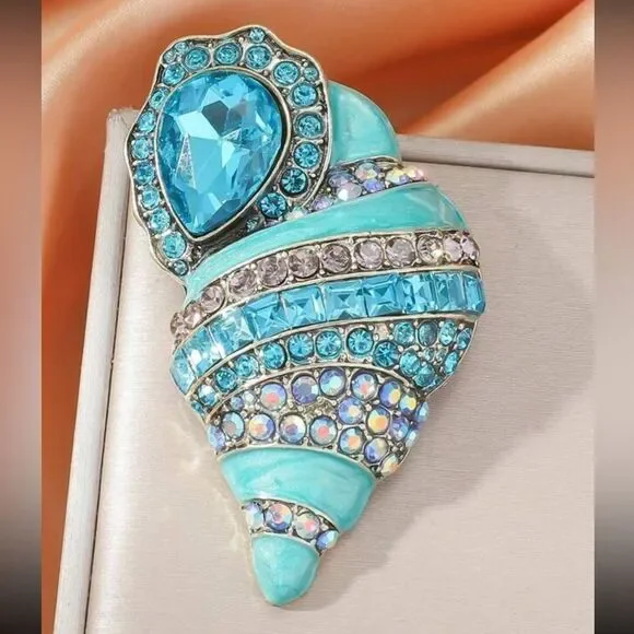 ENAMELLED BLUE SHELL BROOCH PIN NEW - Picture 3 of 5